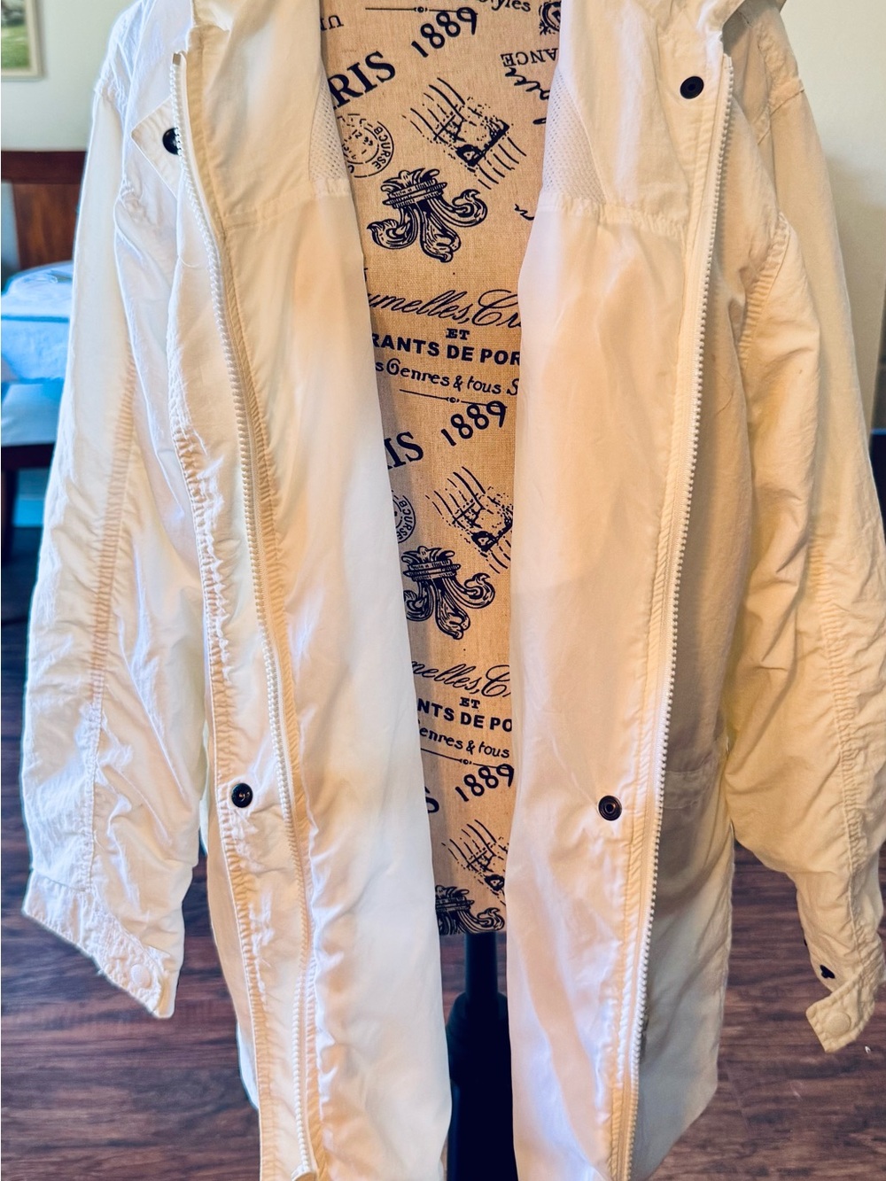 Eddie Bauer Off-White Lightweight Hooded Trench Coat
